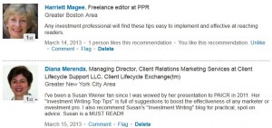 LinkedIn recommendations for Investment Writing Top Tips